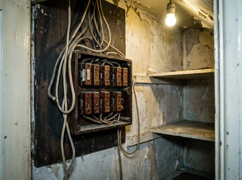Before: an old fuse box with rewireable fuses